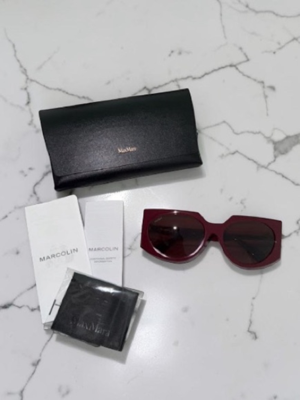 MaxMara Burgundy Shield Sunglasses with Gold Accent - Picture 4 of 10